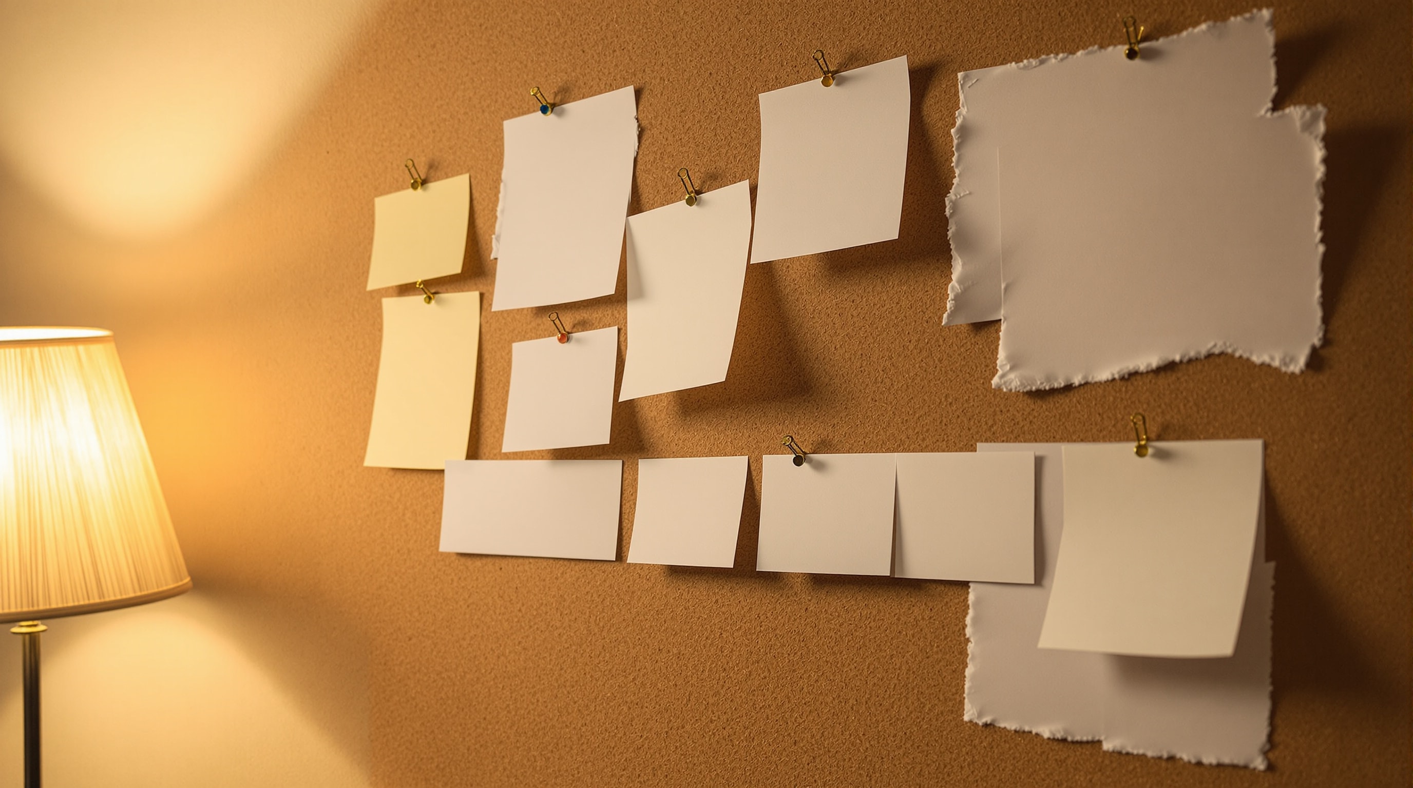 A corkboard densely pinned with blank notes and cards, suggesting an active community wall